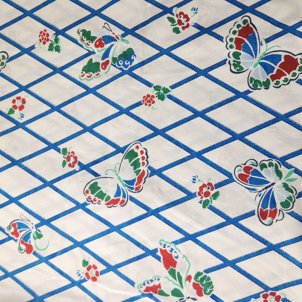 Vintage Retro Blue Red Butterfly JP Stevens TWIN Size Flat SheetIn nice shape